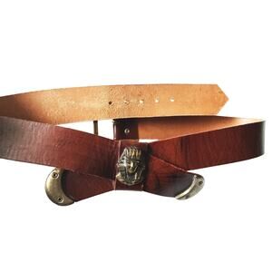 Mens Brown King Tut Belt Golden Buckle 5 Holes B79